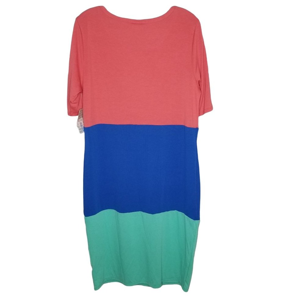 LuLaRoe NWT Size XL Dress Julia Beachy Stripe Color Block T-Shirt Jersey Knit - Picture 3 of 5